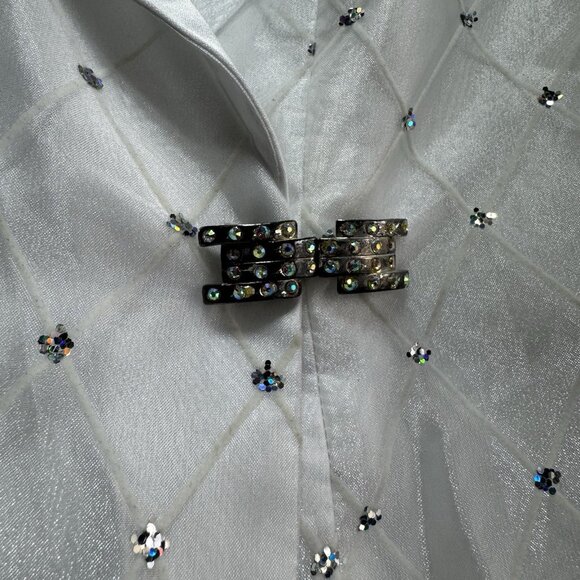 NWT R&M Richards Jacket Size 14 White Sheer Satin Glitter Womens Holiday Wedding - Picture 4 of 13